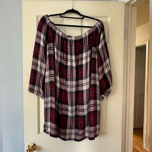 Cloth & Stone plaid off the shoulder tunic top